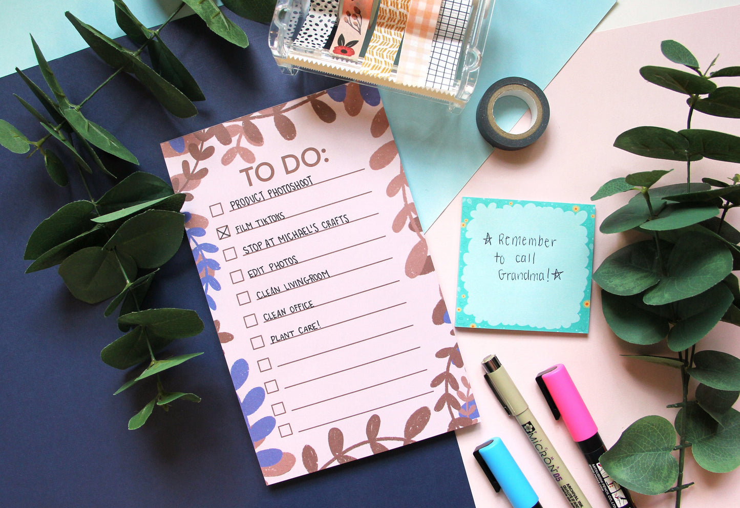 pink botanical to-do list notepad
