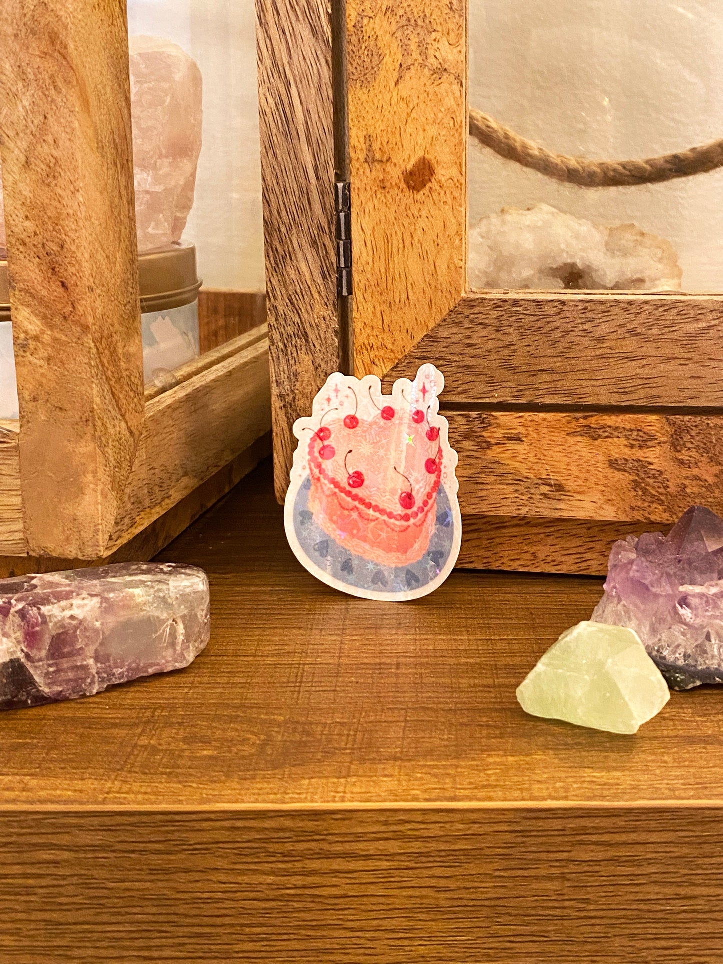 holographic heart cake sticker