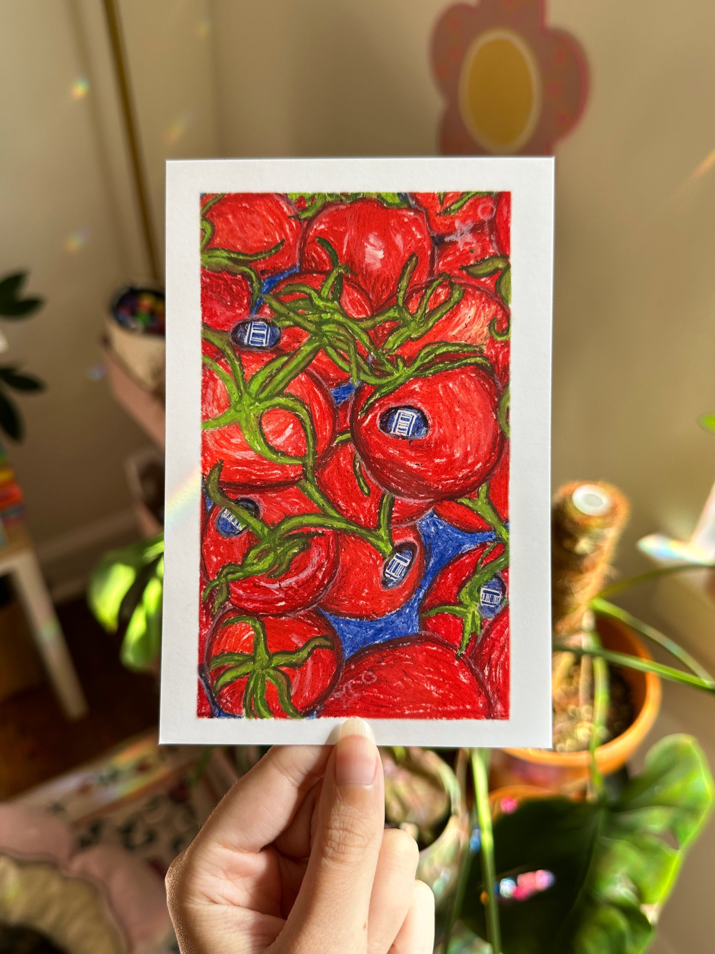 grocery store tomatoes mini art print (4x6 postcard, small artwork)