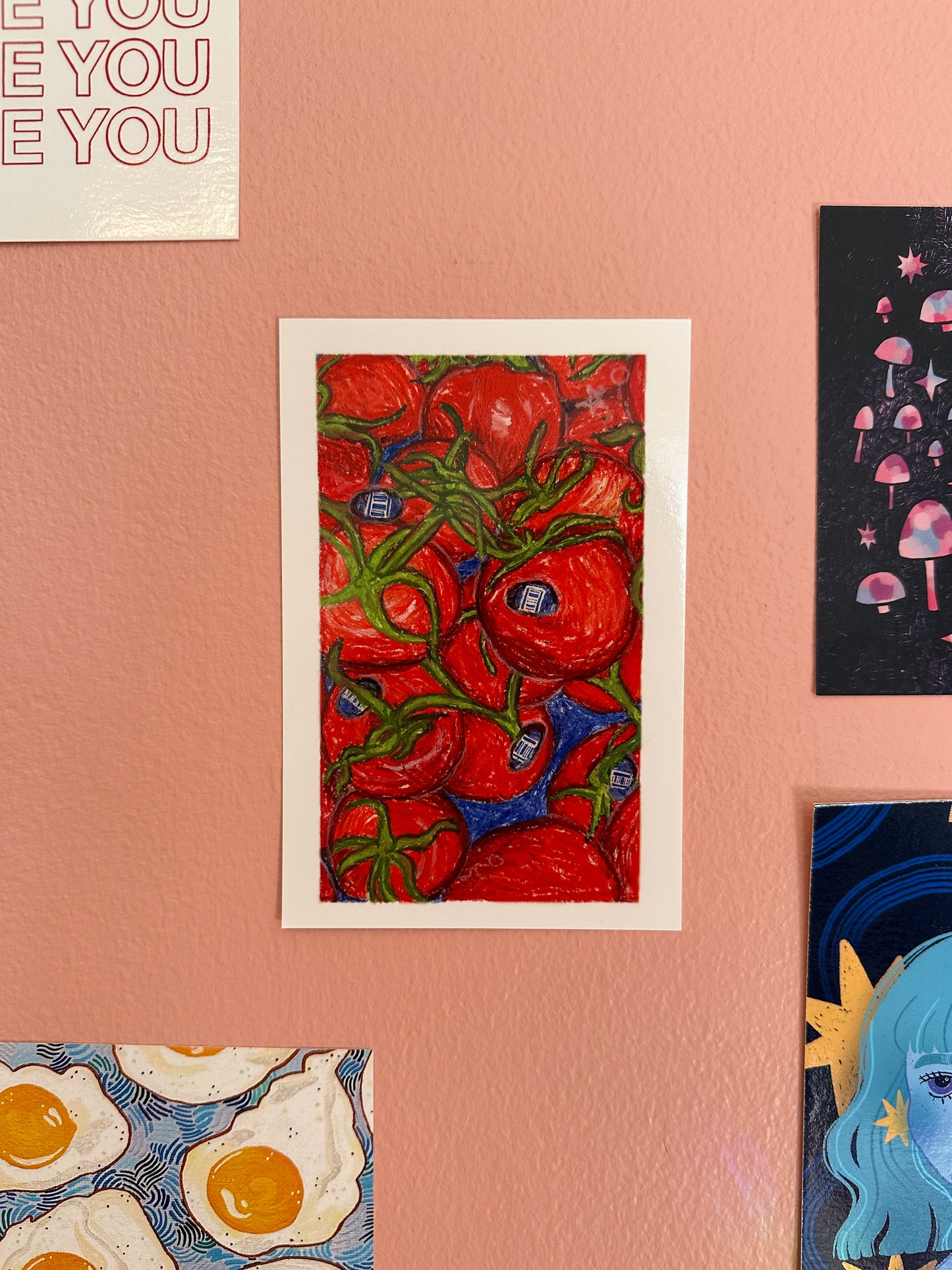 grocery store tomatoes mini art print (4x6 postcard, small artwork)