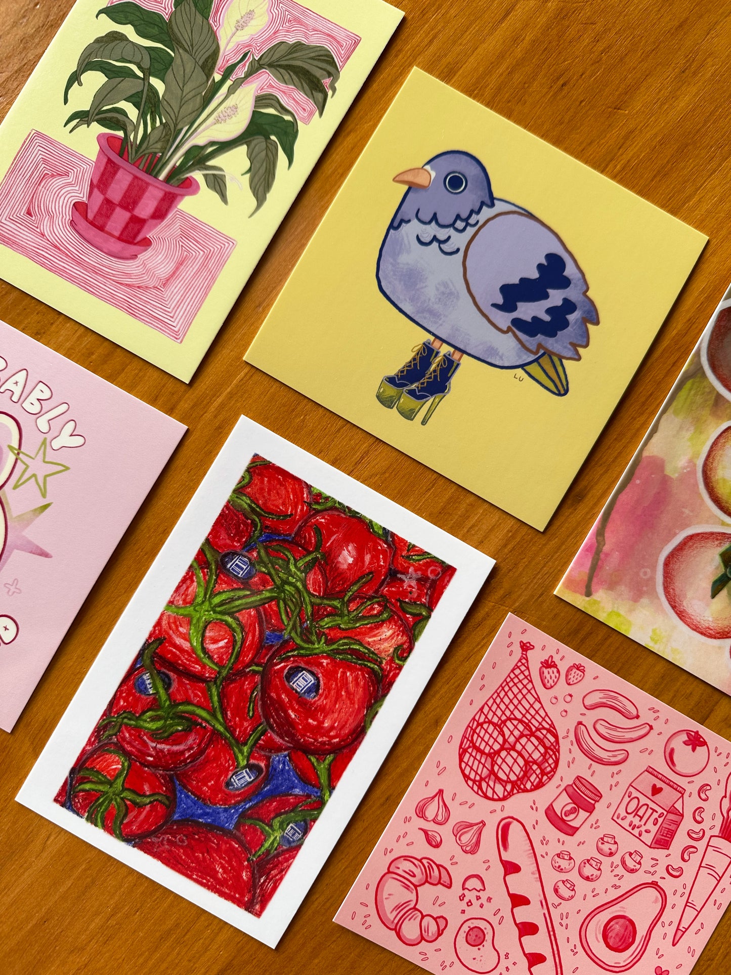 grocery store tomatoes mini art print (4x6 postcard, small artwork)