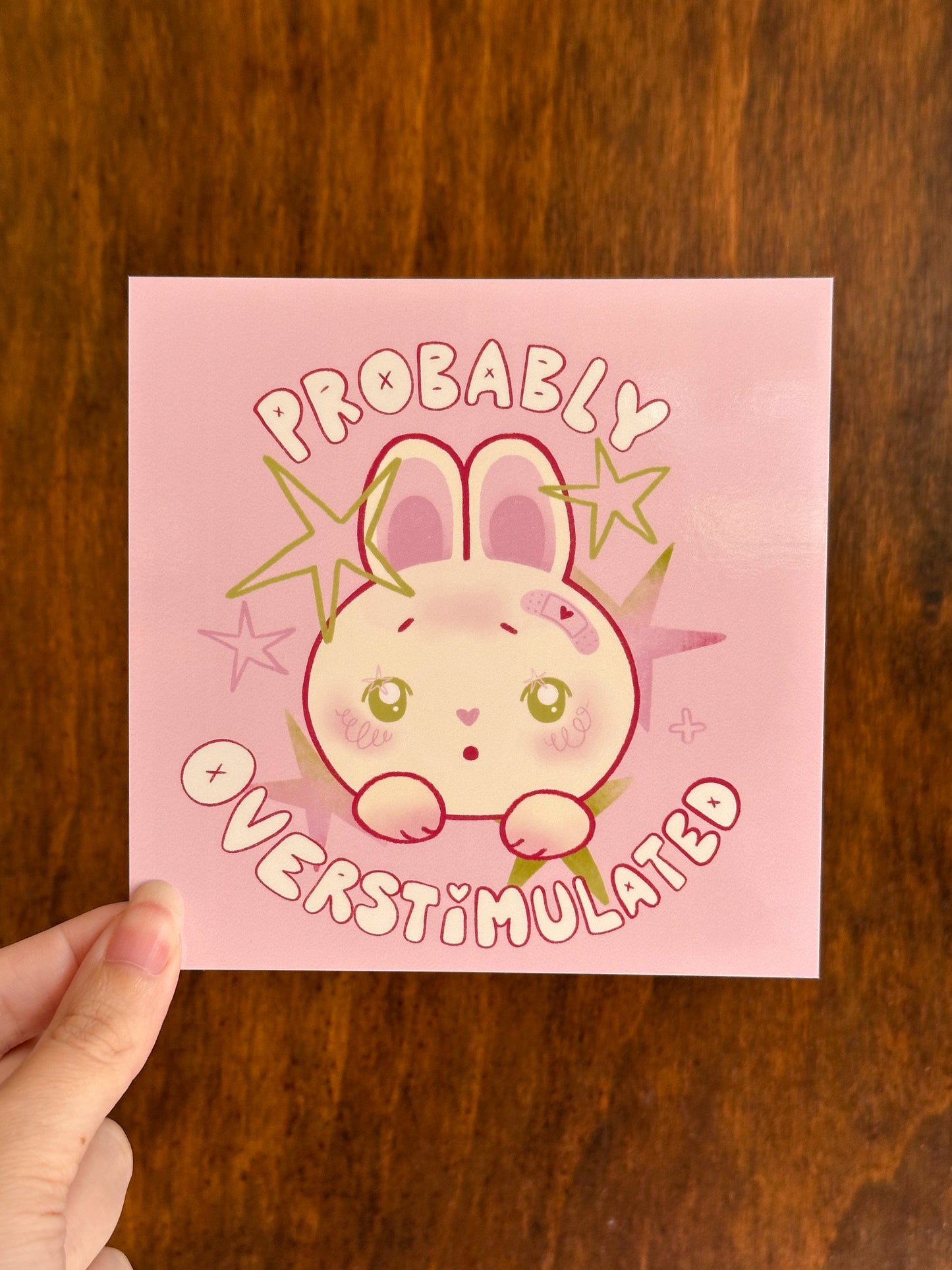 "probably overstimulated bunny" square mini art print (5x5)