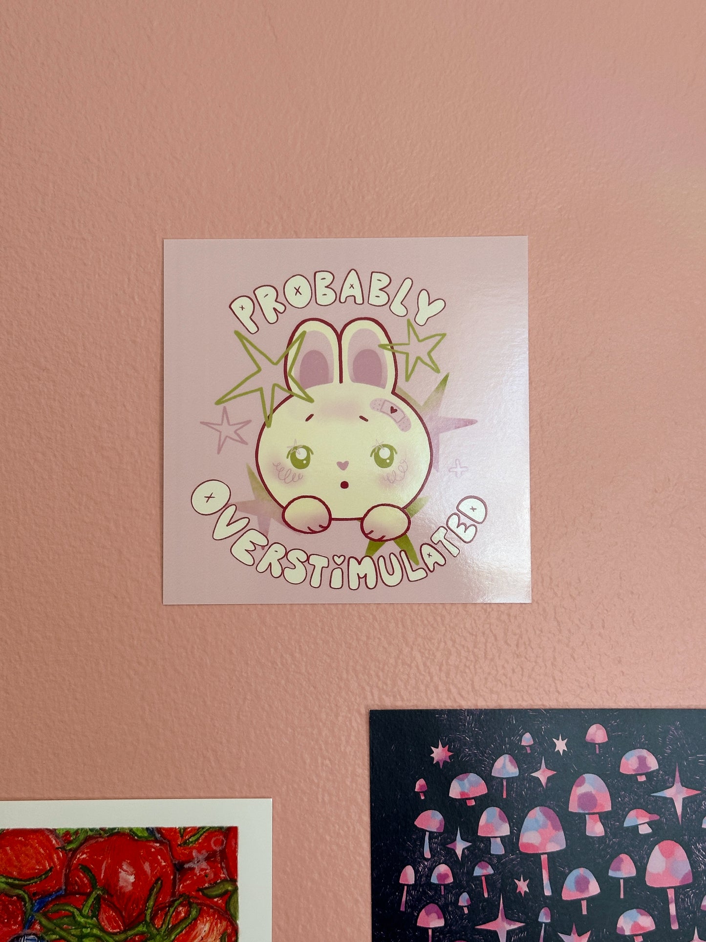 "probably overstimulated bunny" square mini art print (5x5)