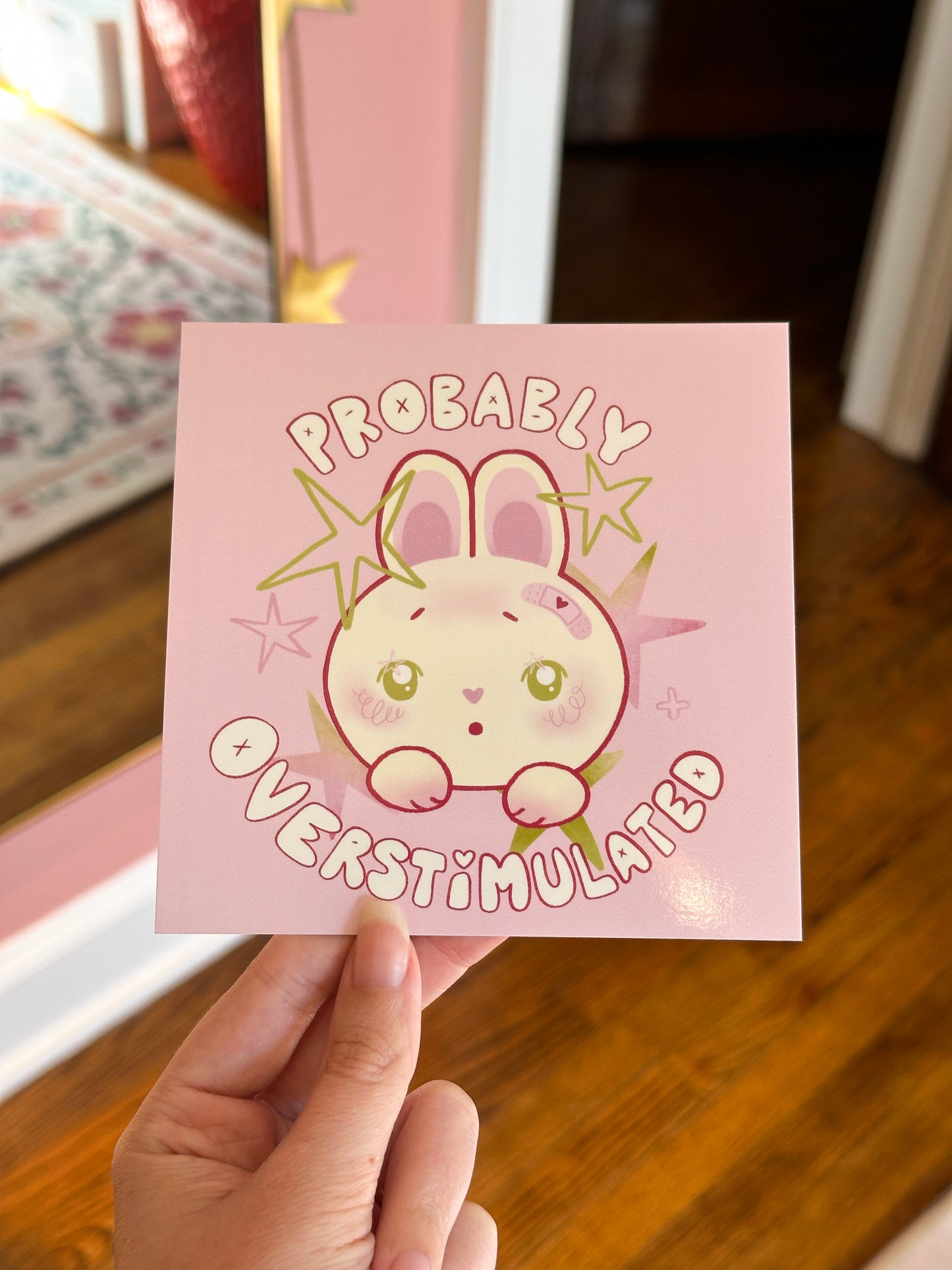"probably overstimulated bunny" square mini art print (5x5)