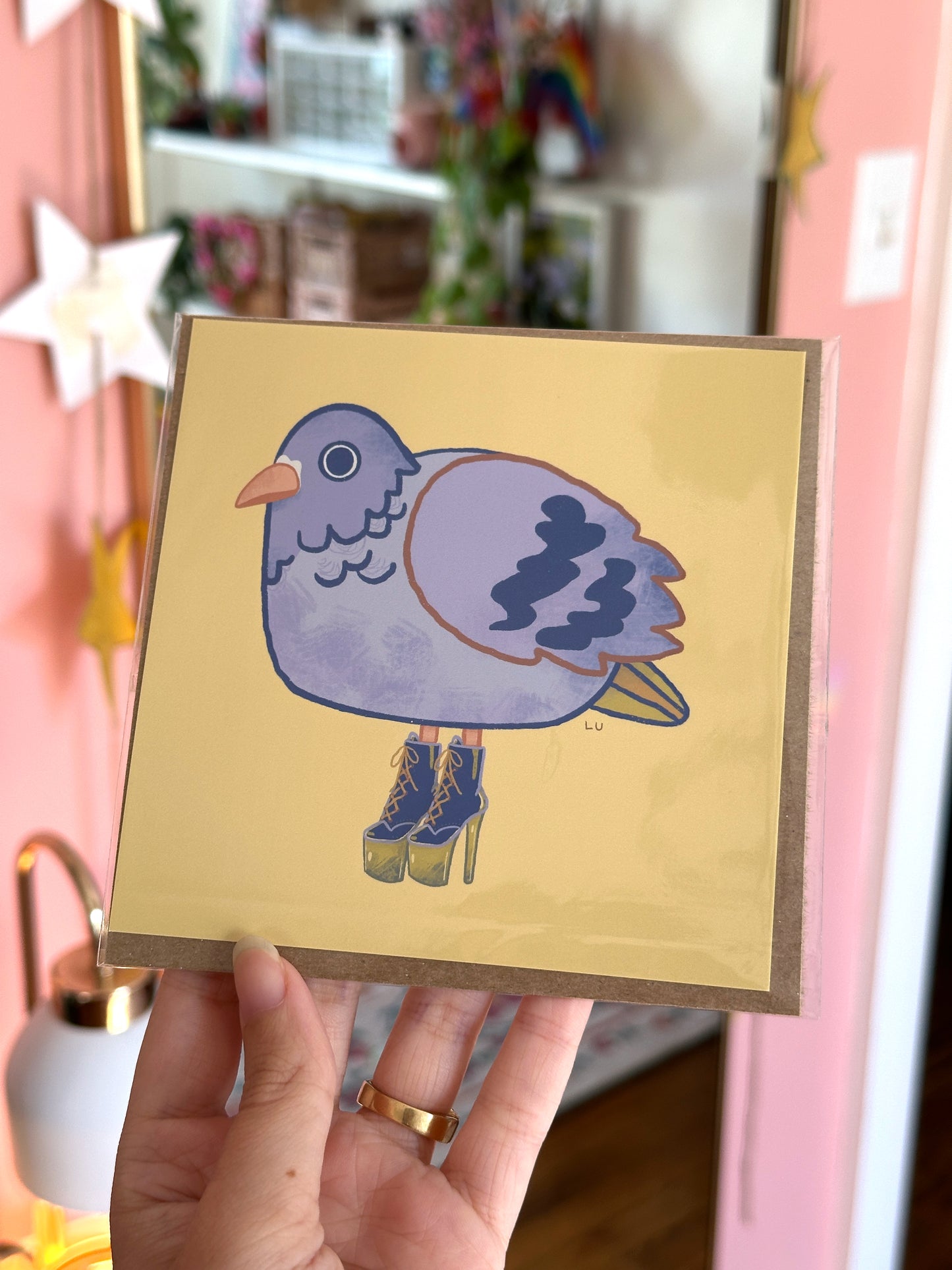 silly pigeon in heels mini art print (5x5)