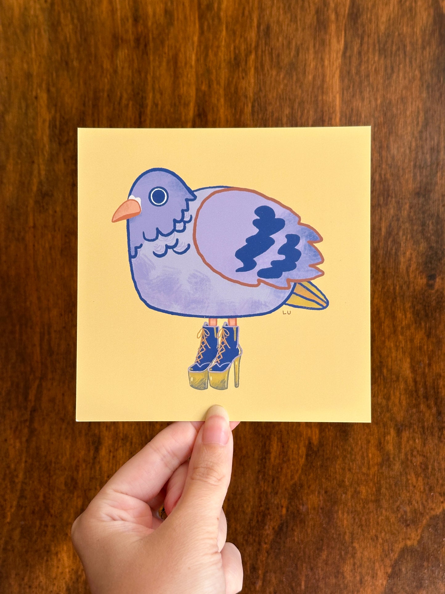 silly pigeon in heels mini art print (5x5)
