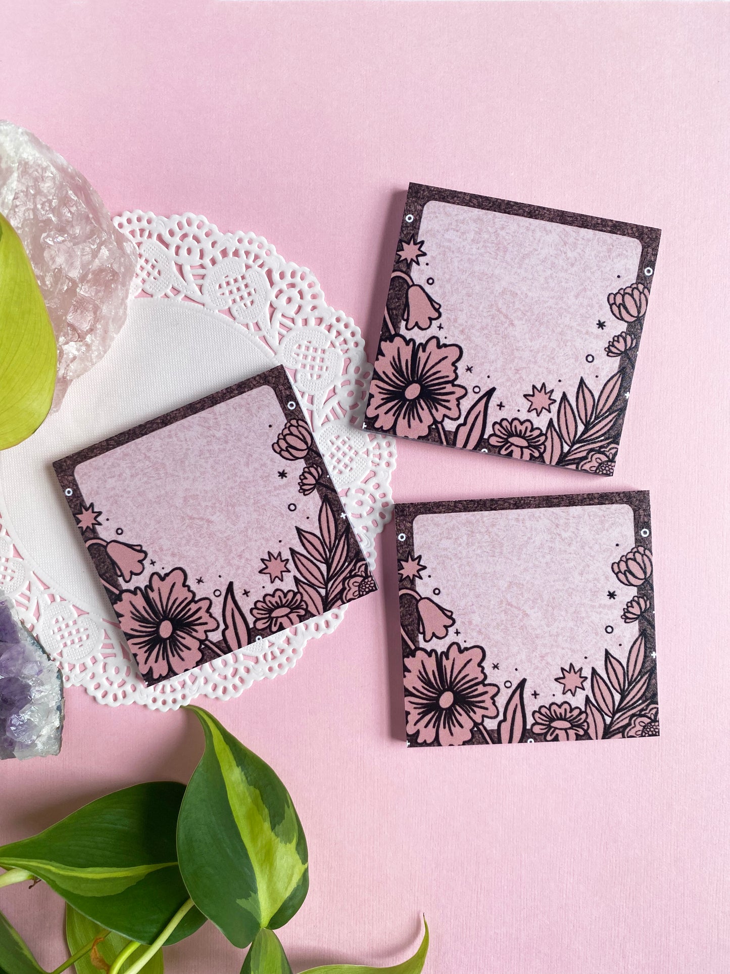 pink flowers sticky notes