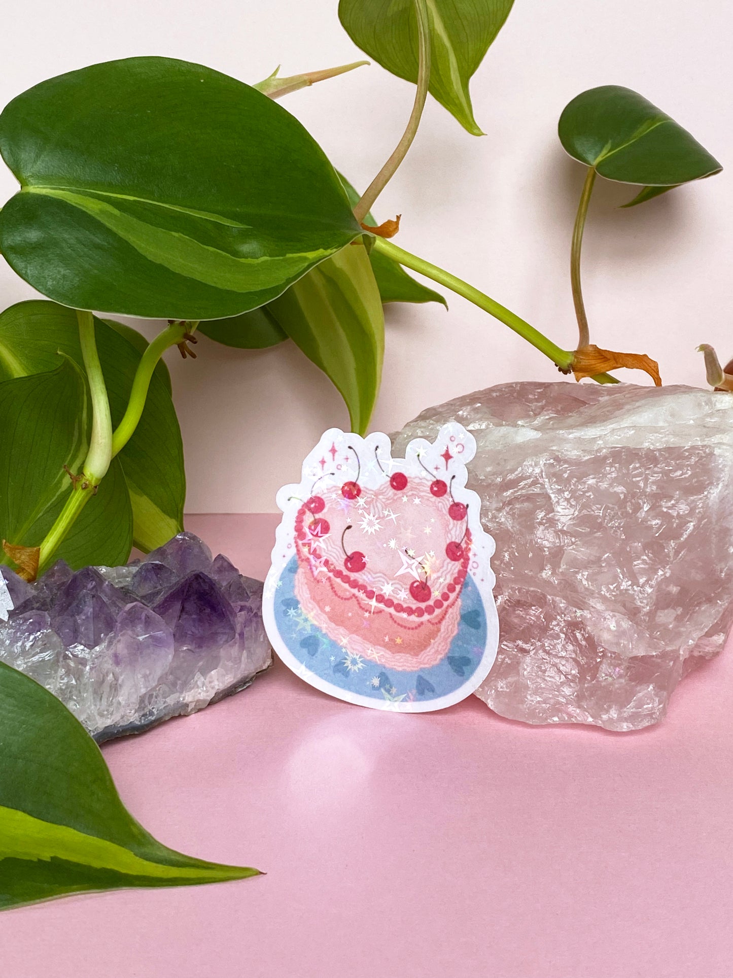 holographic heart cake sticker