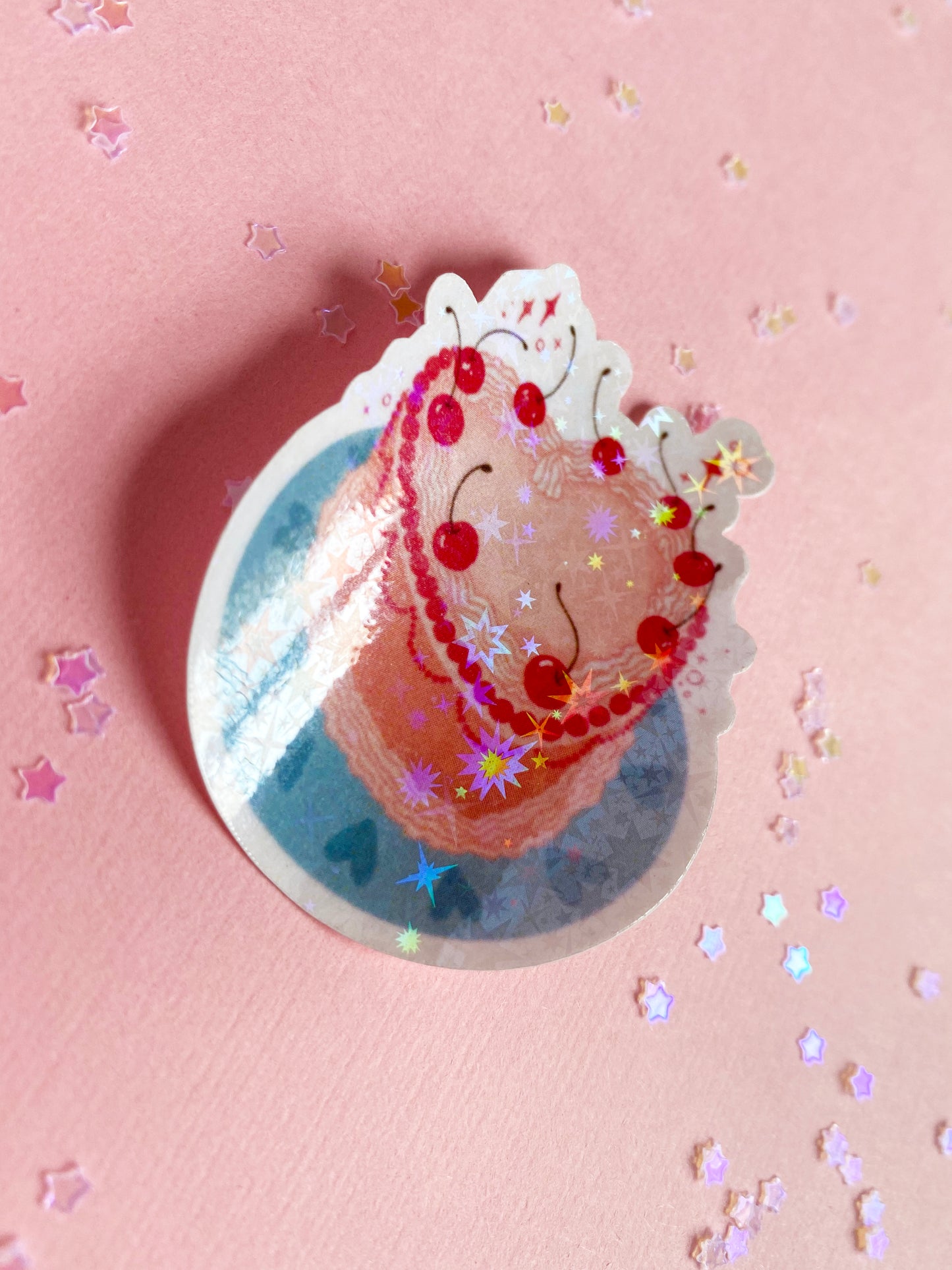 holographic heart cake sticker