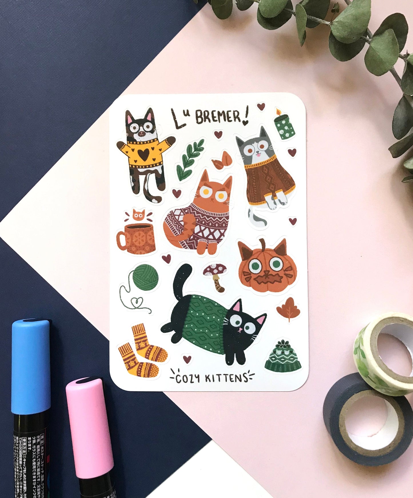 cozy kittens sticker sheet