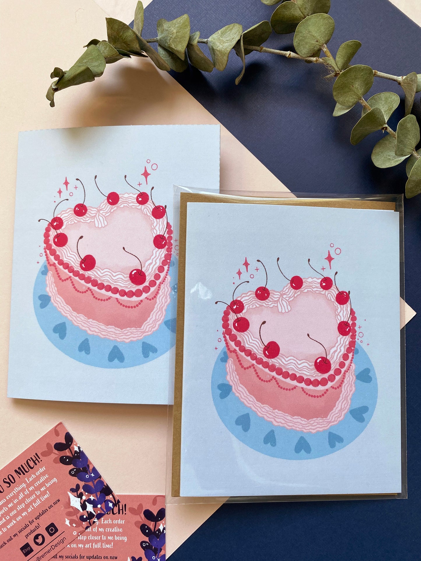 heart cake greeting card - A2 5x4 in
