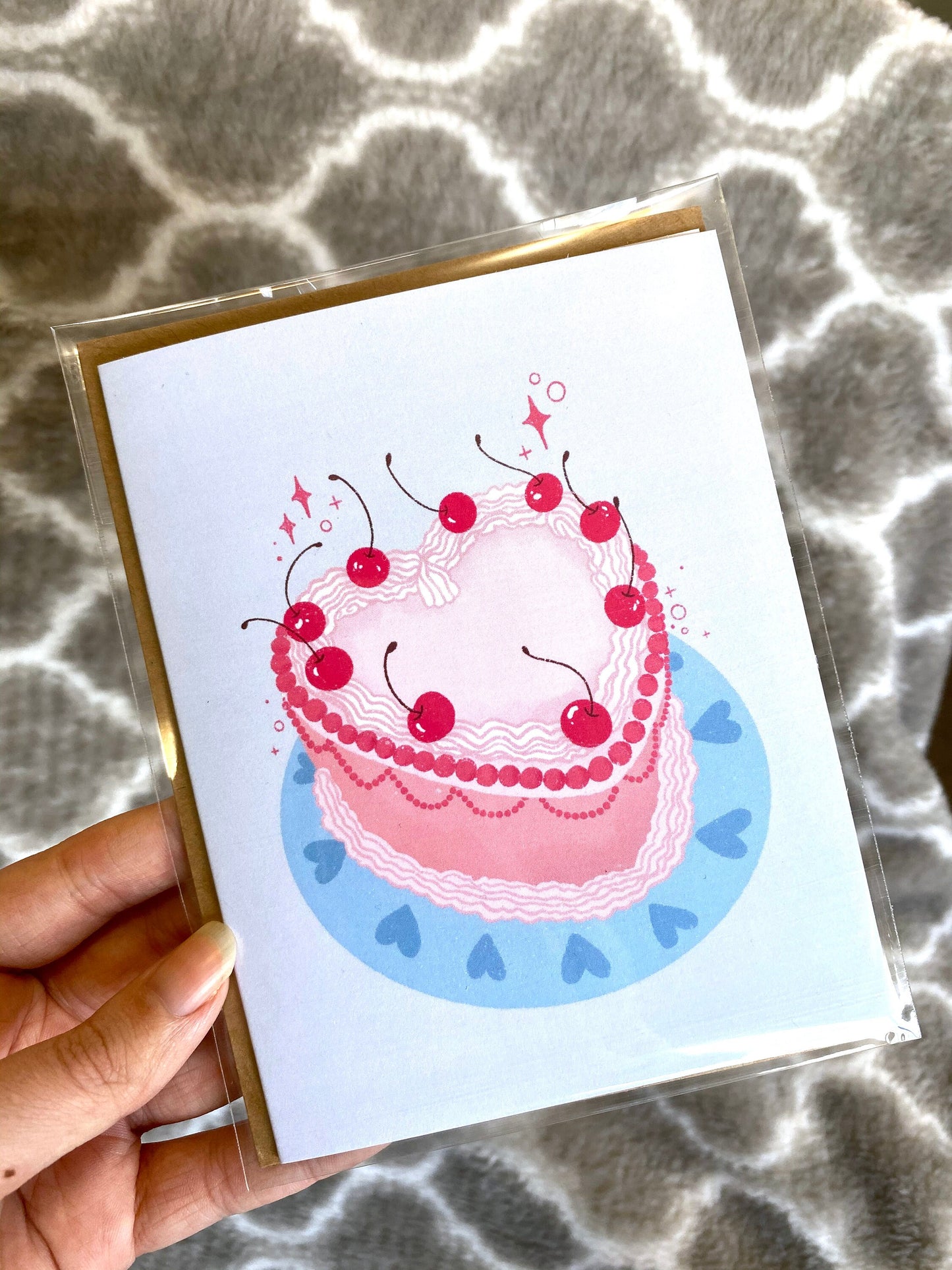 heart cake greeting card - A2 5x4 in