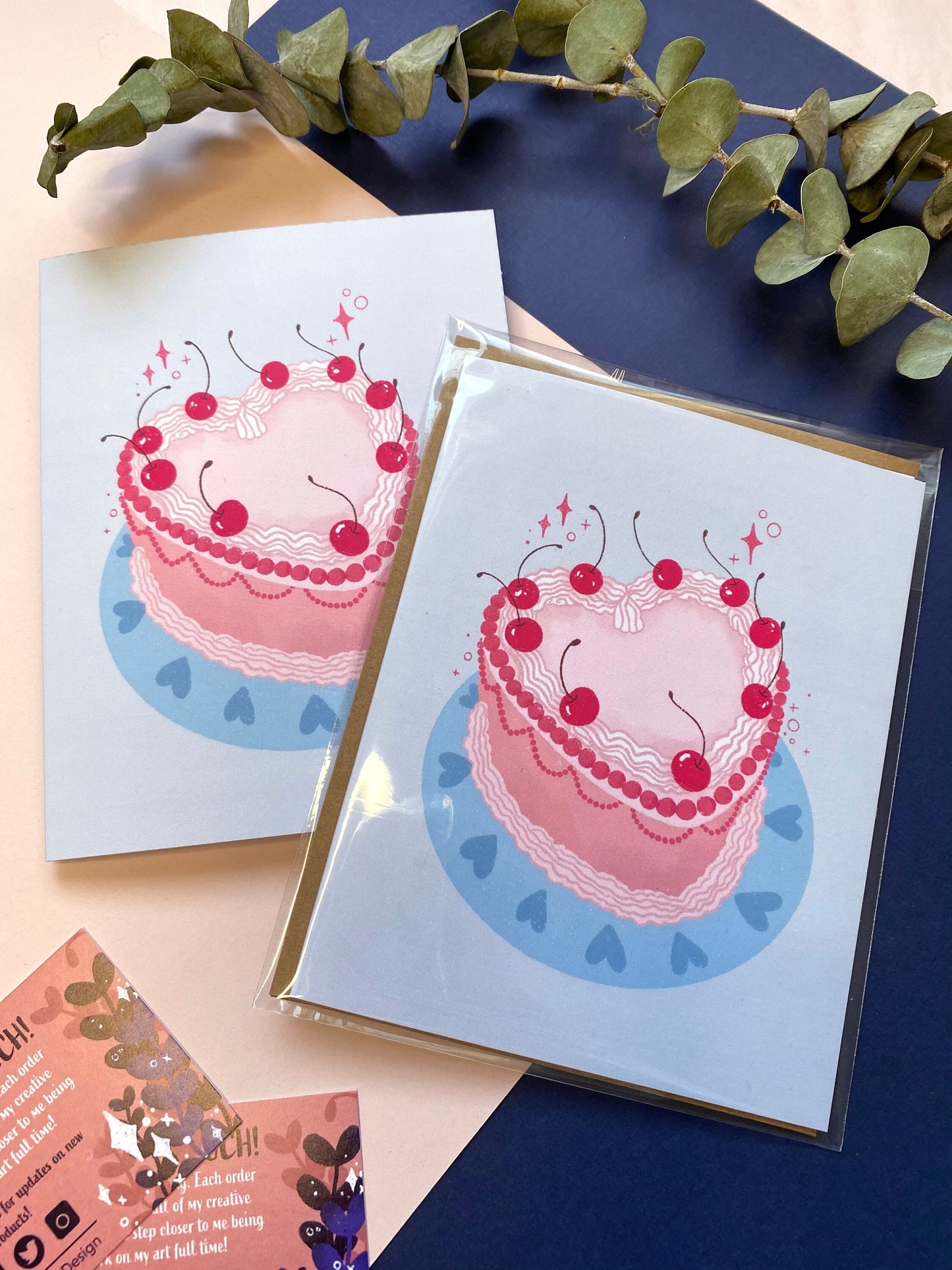 heart cake greeting card - A2 5x4 in