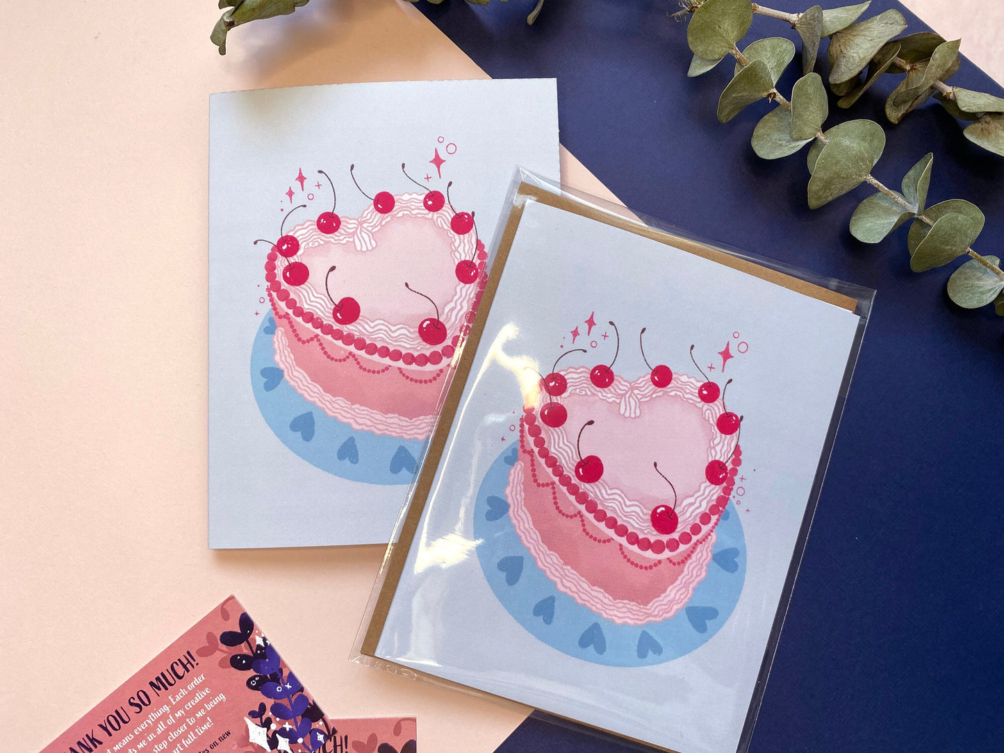 heart cake greeting card - A2 5x4 in