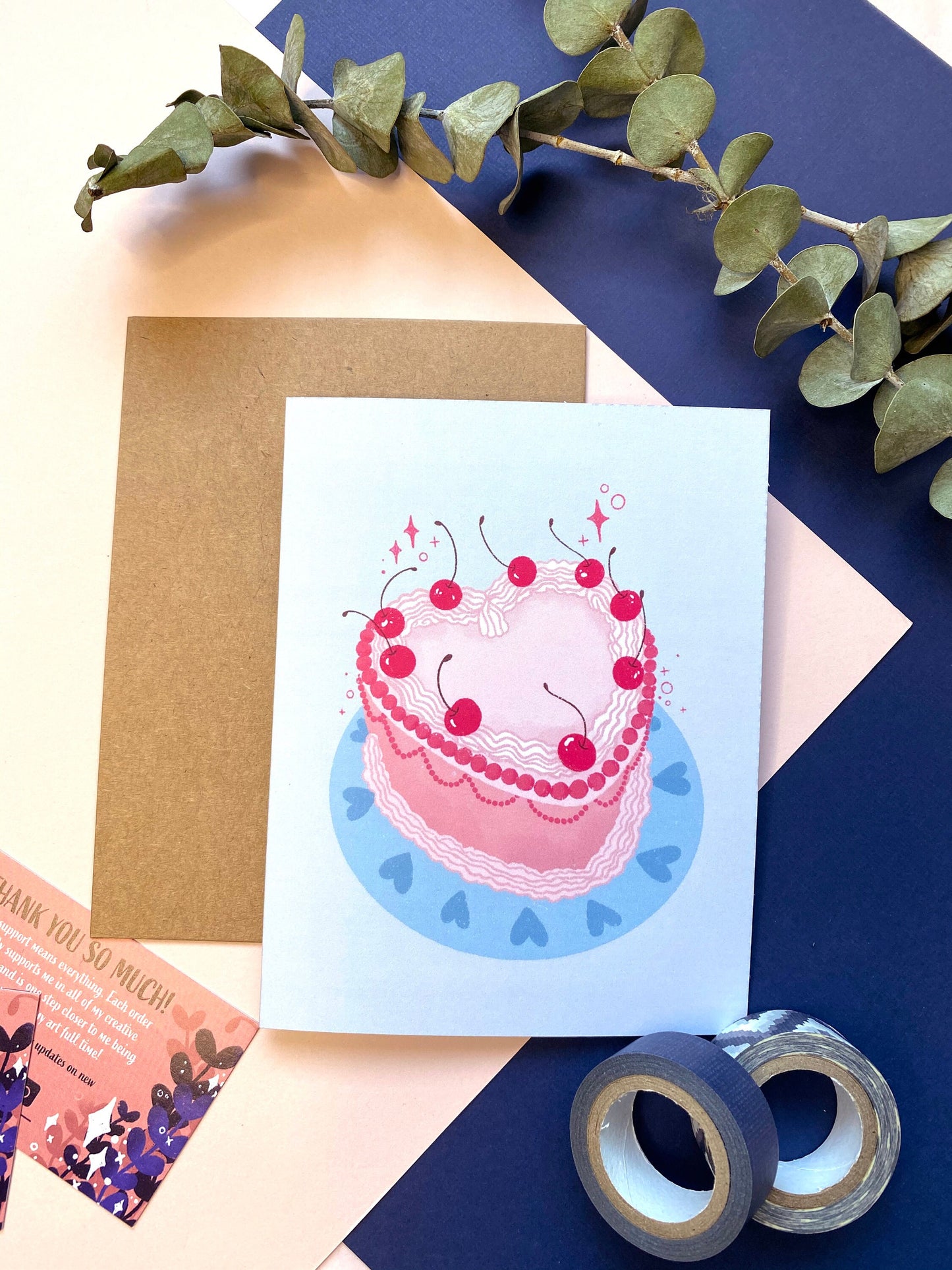 heart cake greeting card - A2 5x4 in