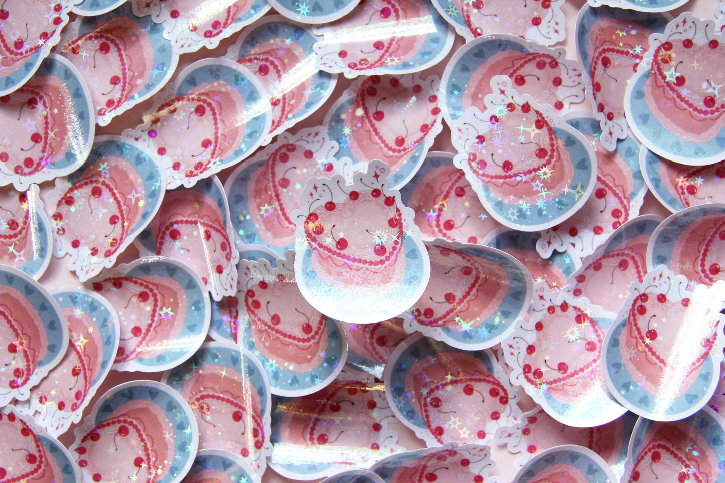 holographic heart cake sticker
