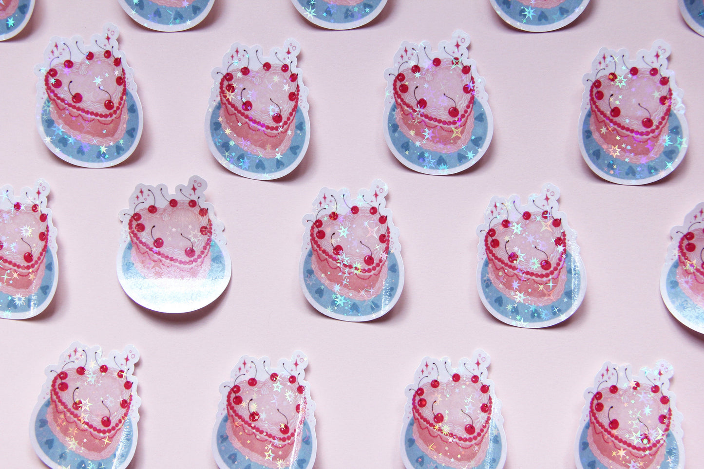 holographic heart cake sticker