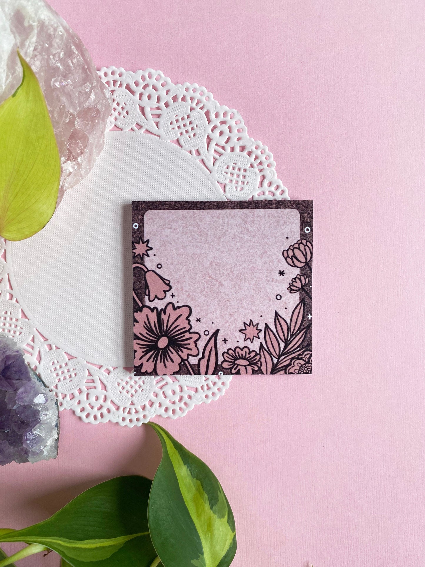 pink flowers sticky notes