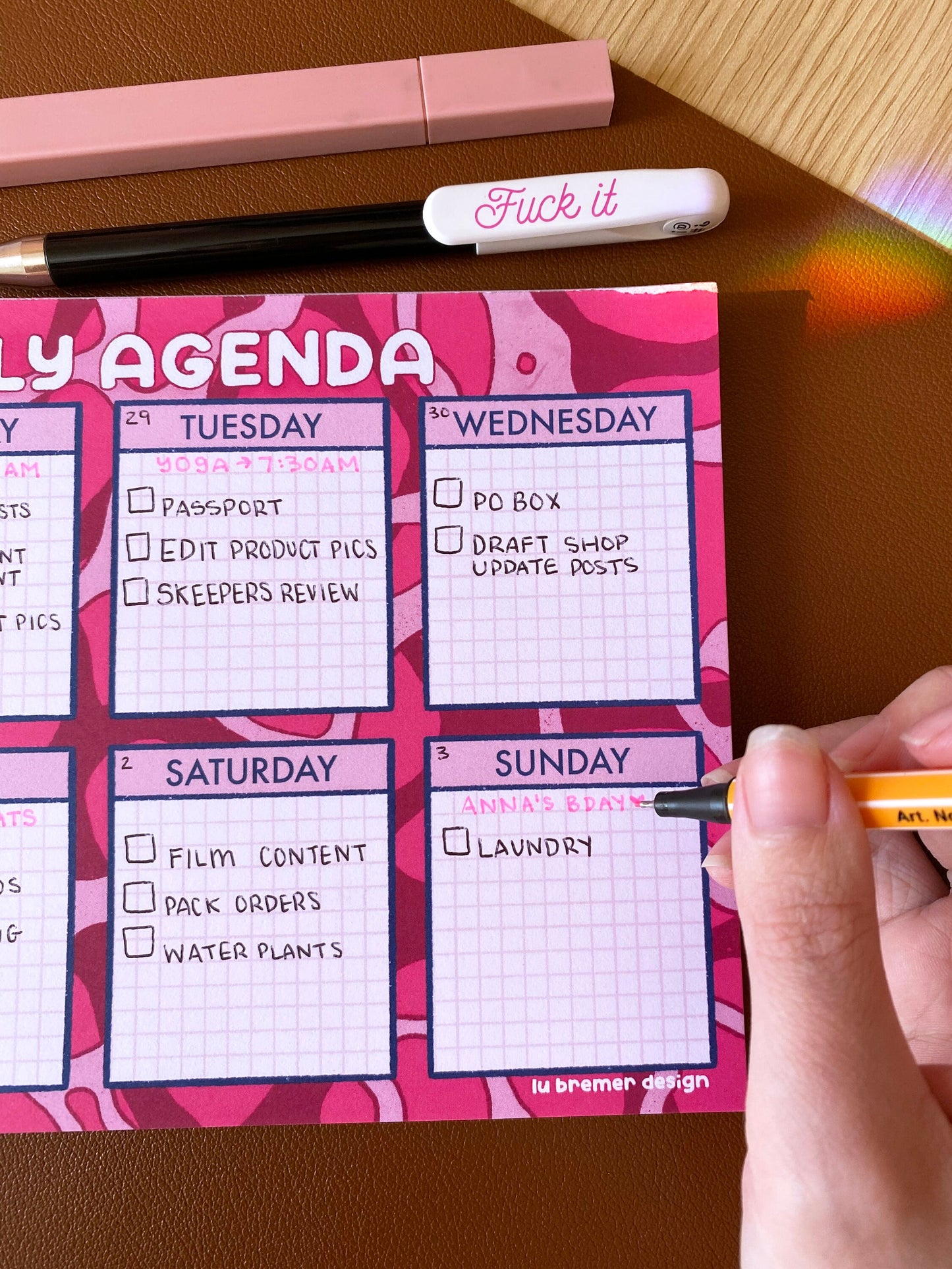 funky pink weekly notepad planner