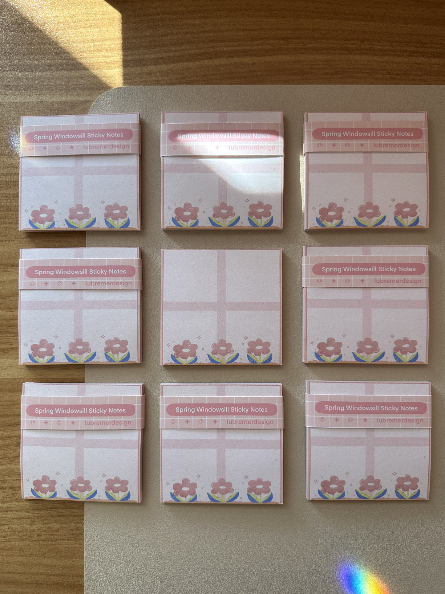 spring windowsill sticky notes