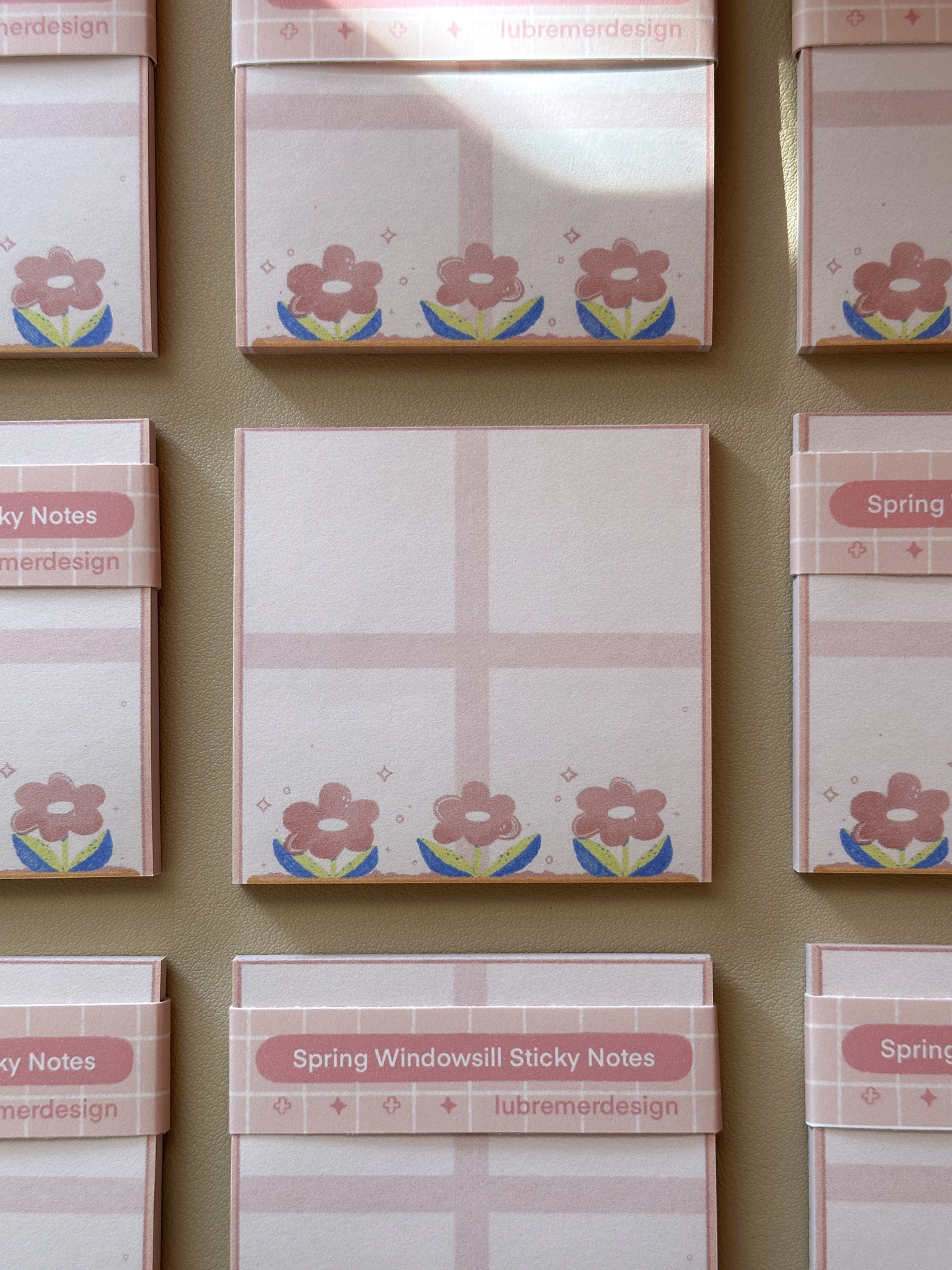 spring windowsill sticky notes