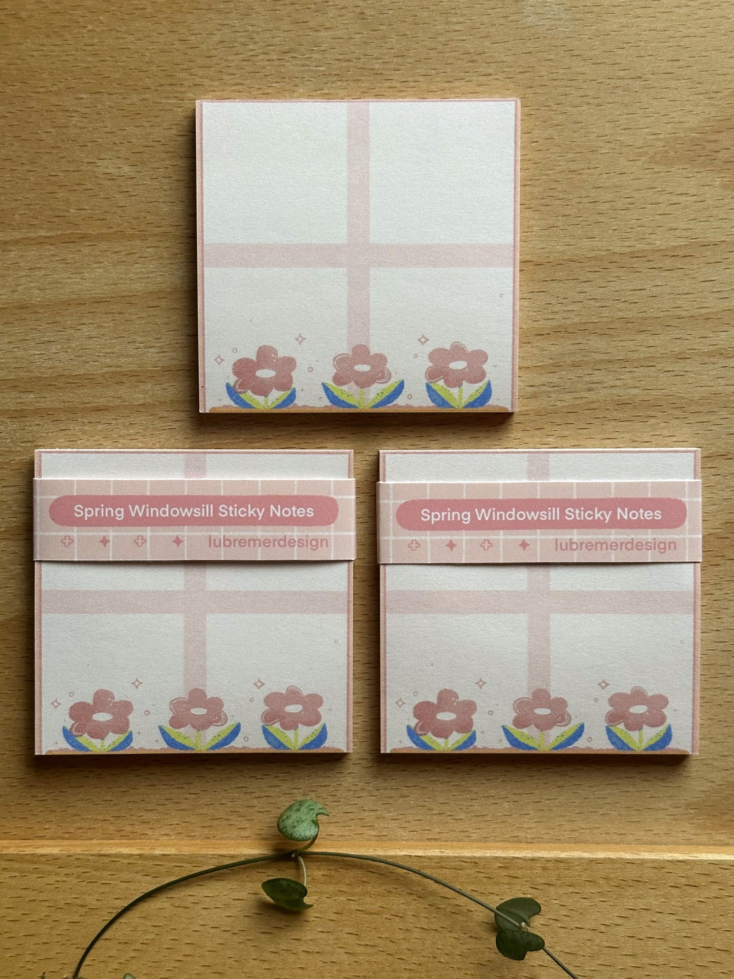 spring windowsill sticky notes